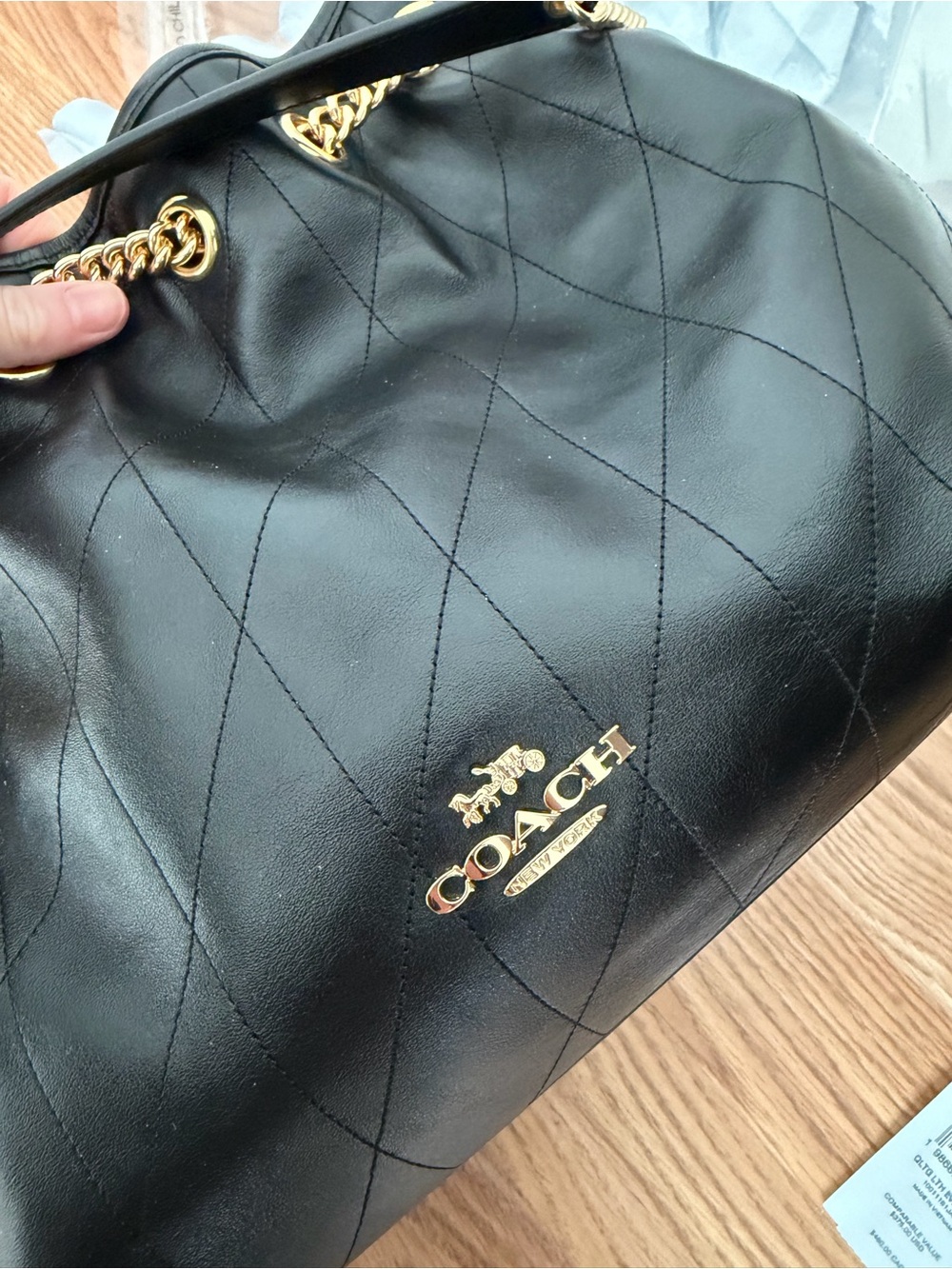 Coach Black Quilted Leather Shoulder Bag with Gold Hardware
